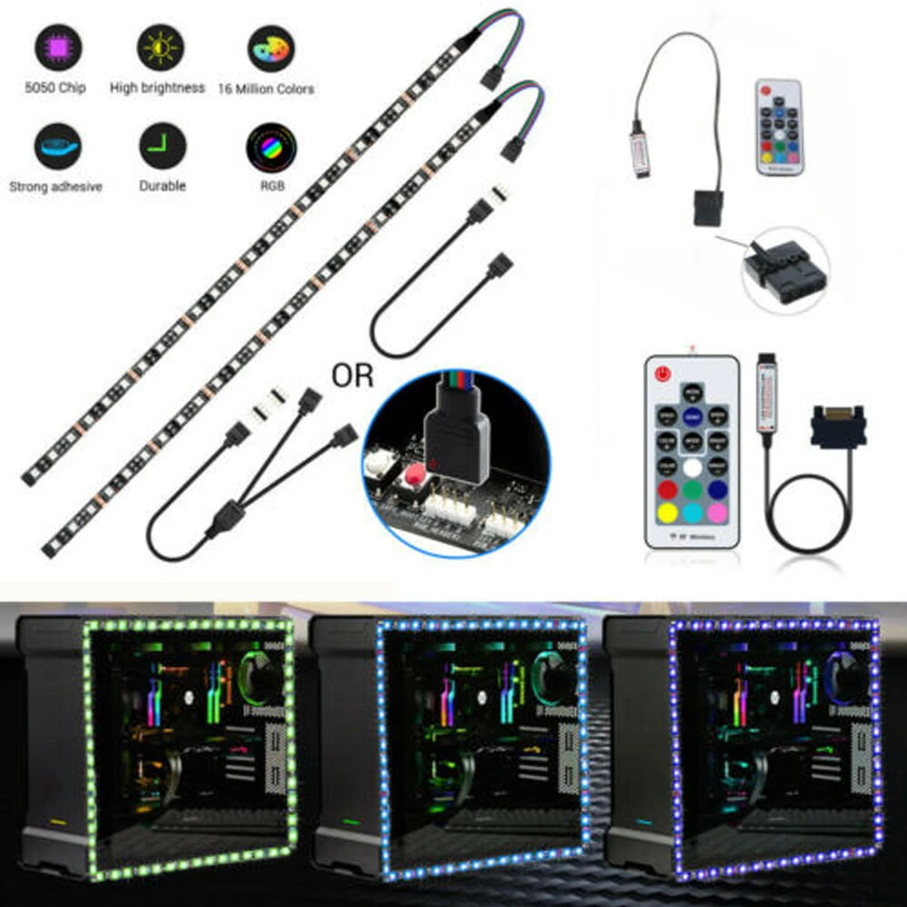 

PC Gaming 4pin wire RGB LED Strip Case Mood Light lamp Gamer DIY lamp RGB for Aura Sync Dimmable DC Super bright 5050 SMD LED