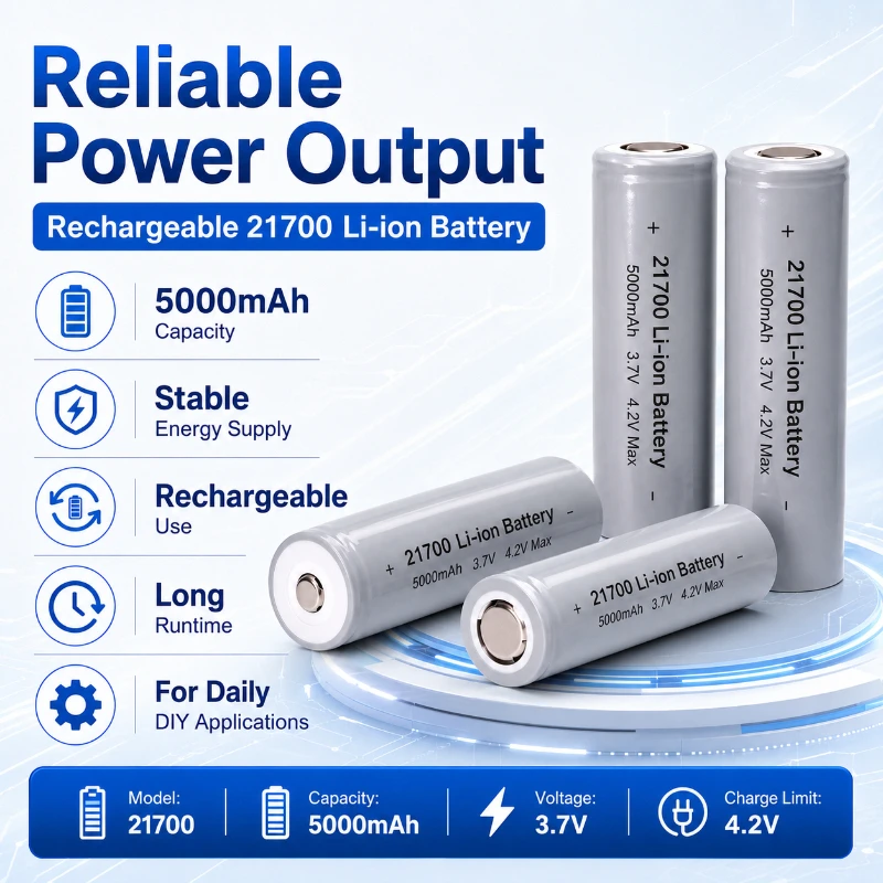 21700 5000mAh 3.7V Rechargeable Li-ion Battery High Drain Cell for Flashlight E-bike Power Tool Storage 21700 Lithium Battery