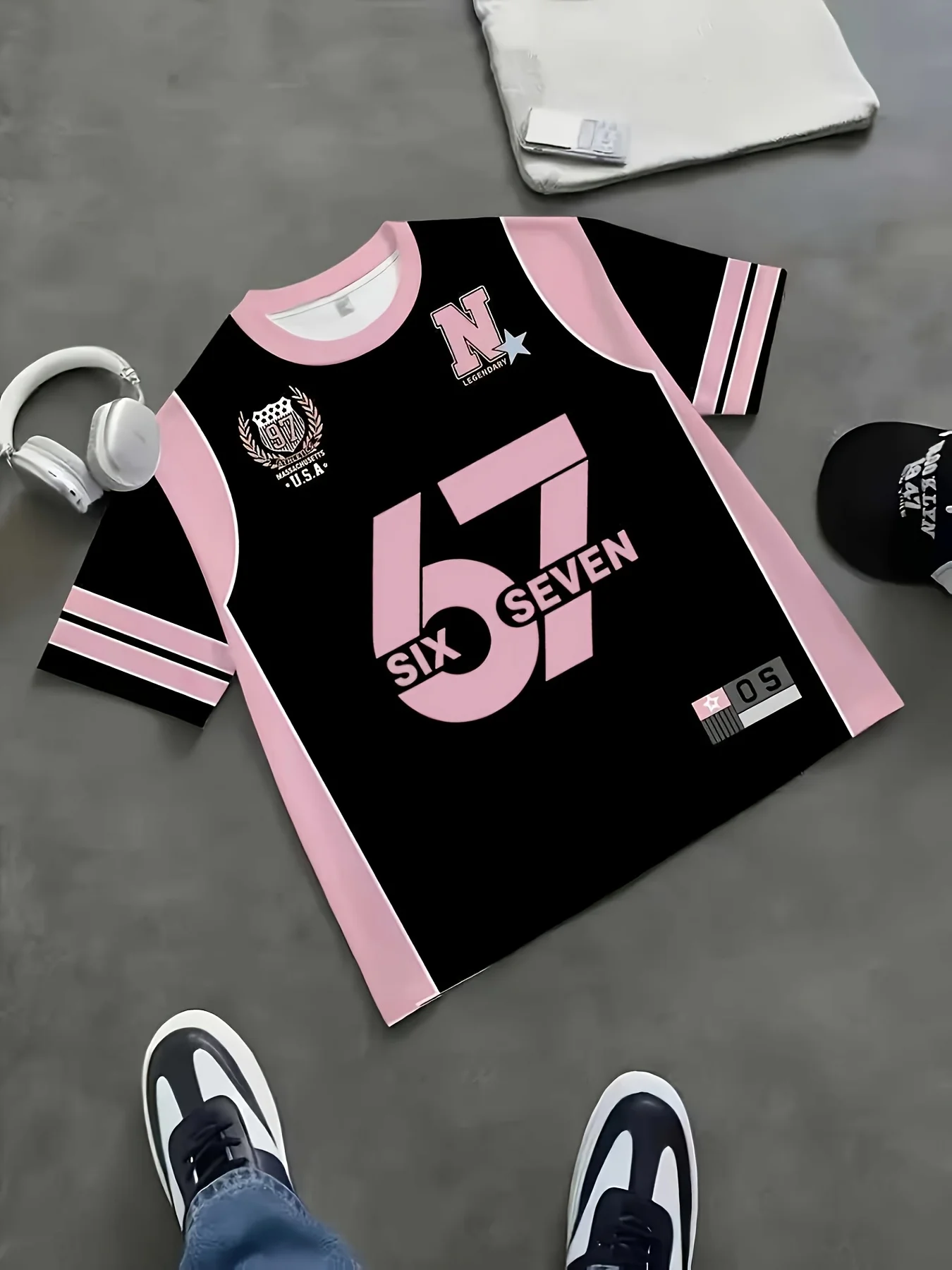 NOVEDAD DE VERANO 2026, camiseta con estampado Digital informal americano con personalidad número 67 para mujer, Top de manga corta para playa y chica