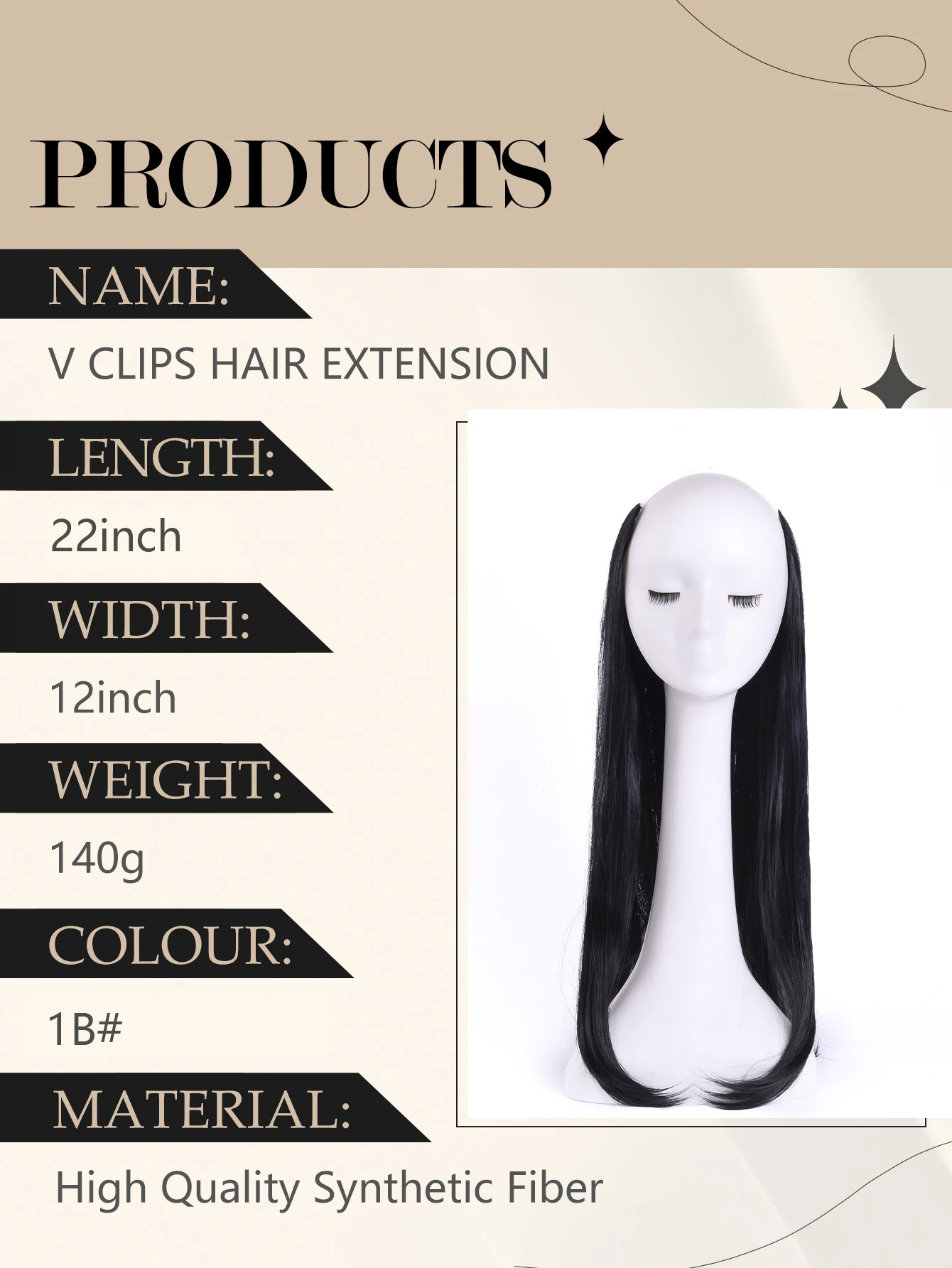 4-Clip Layered V-shaped Inner Buckle Natural One-piece Seamless Invisible Hair Extensions for Medium Length Hair (22 Inch/Black)