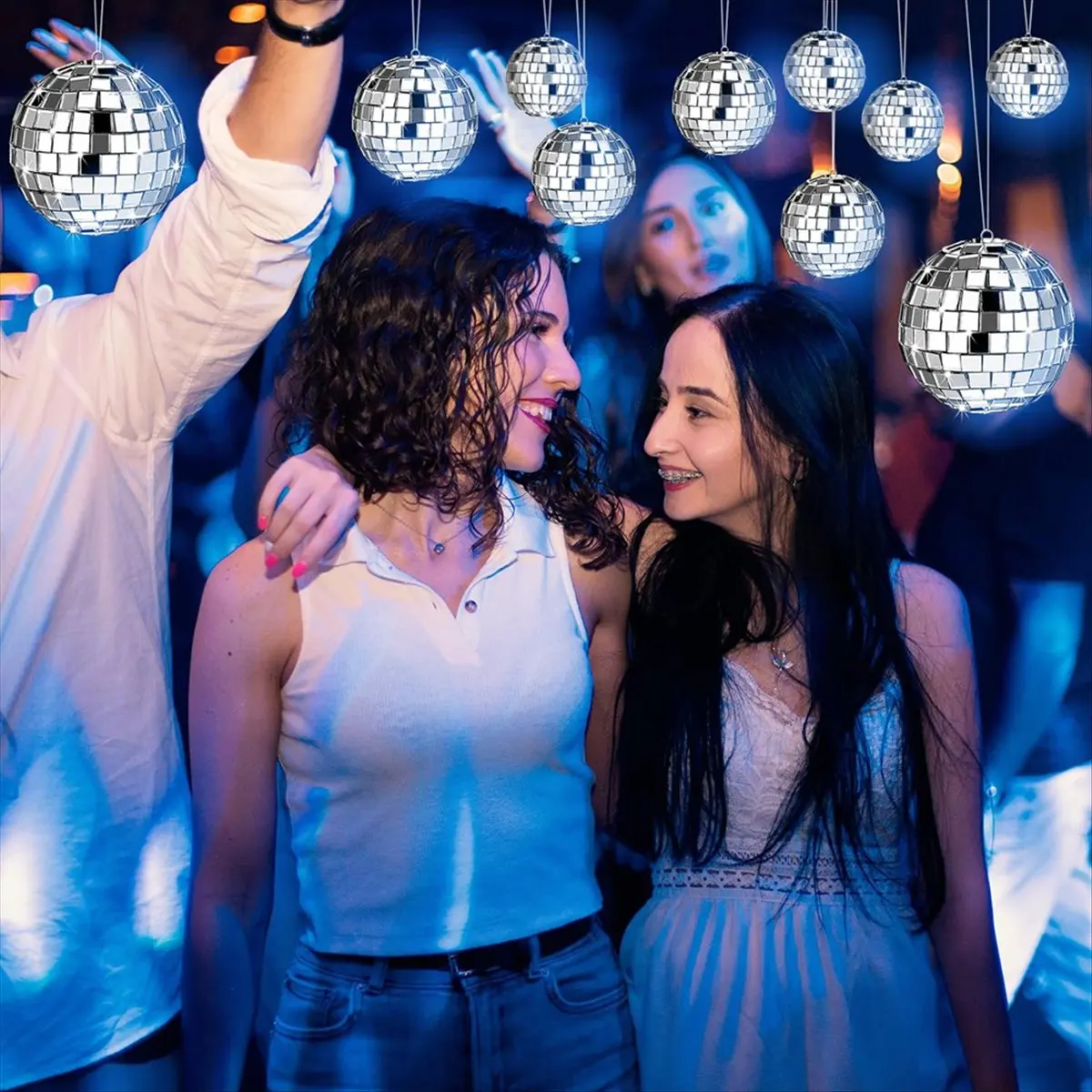 AT16 54 Pcs Disco Ball, Hanging Disco Ball Decor Mini Silver Disco Ball Cake Topper Mirror Ball Decorations Wedding Christmas