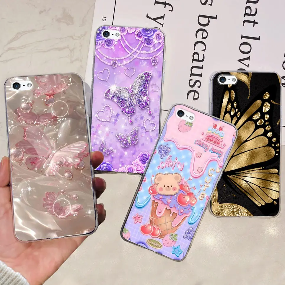Women Fashion Butterfly Flower Coque Shell For iPhone SE 2016 iPhone 5 5s 6 Plus 6s Plus Back Cover Clear Soft TPU Coques Etui