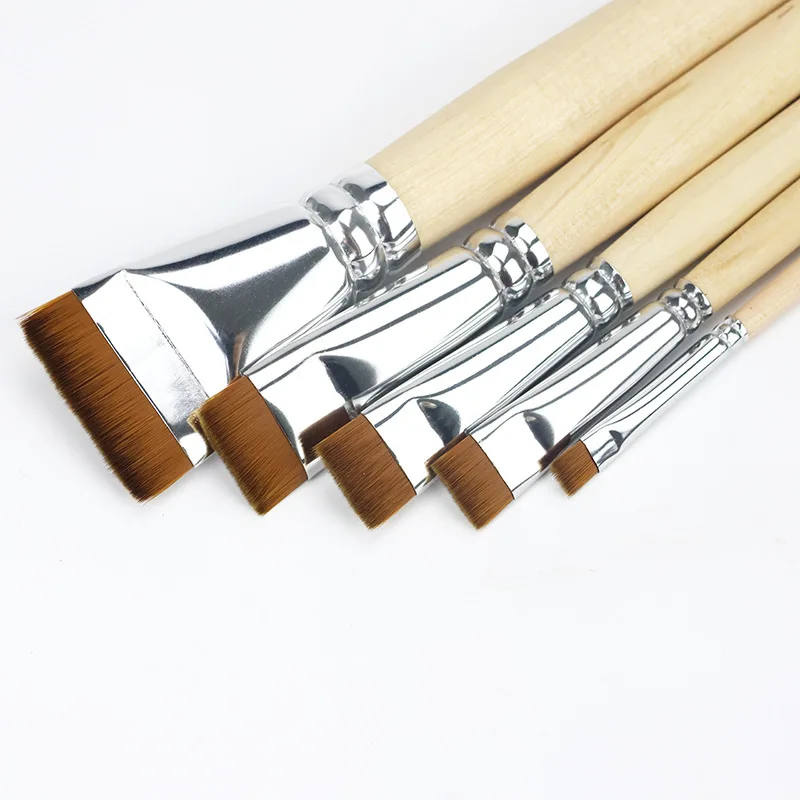 Professional Lacquer Art Brushes Set - 5pcs Short Hair Nylon Flat Brushes for Lacquerware, Oil Painting & Fine Art Tools