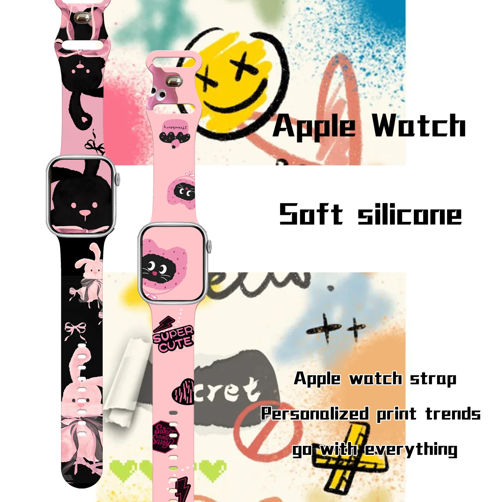 سلسلة Dark Sweet Cool لساعة Apple 10 9 8 7 سوار من السيليكون قابل للاستبدال لساعة iWatch 46 مللي متر 42 مللي متر 41 مللي متر 40 مللي متر