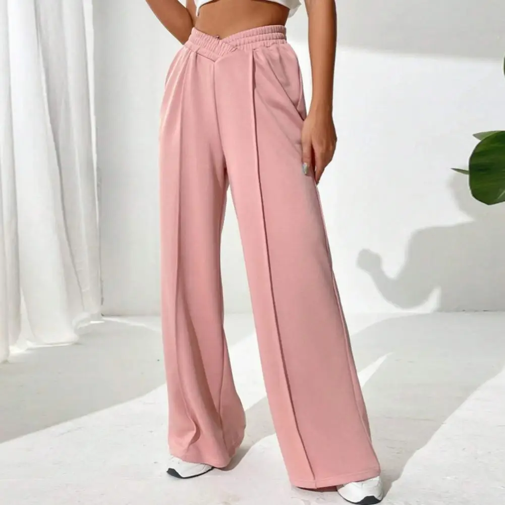 Pantaloni da salotto a gamba larga pantaloni a gamba larga in vita elastica pantaloni a gamba larga a vita alta a forma di V da donna alla moda per l'uso quotidiano