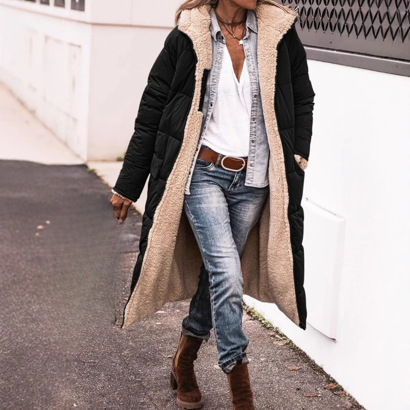 Autumn and Winter Comfortable European and American Solid Color Hooded Cotton Clothes Long Sleeves Slim Cardigan Jacket Top