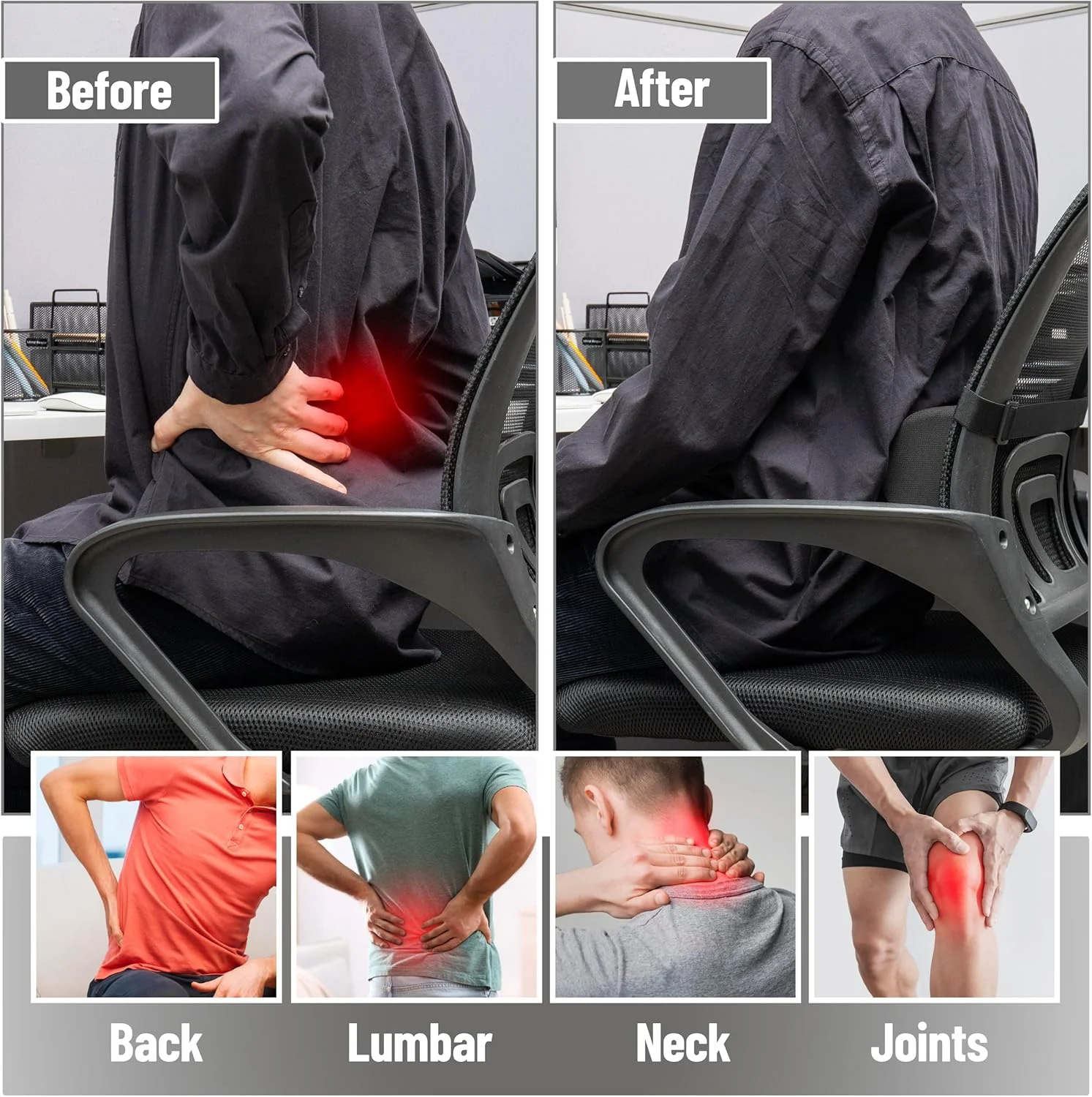 Ergonomic Back Support Cushion Waist Pillow Auto Seat Back Cushion Memory Foam Lumbar Support for Car Chair Office Accessories