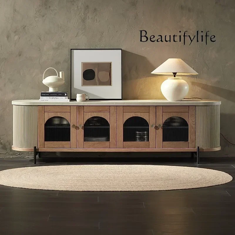 N French Retro Antique Cement Paint TV Cabinet Living Room Designer Vintage Style Audiovisual Cabinet