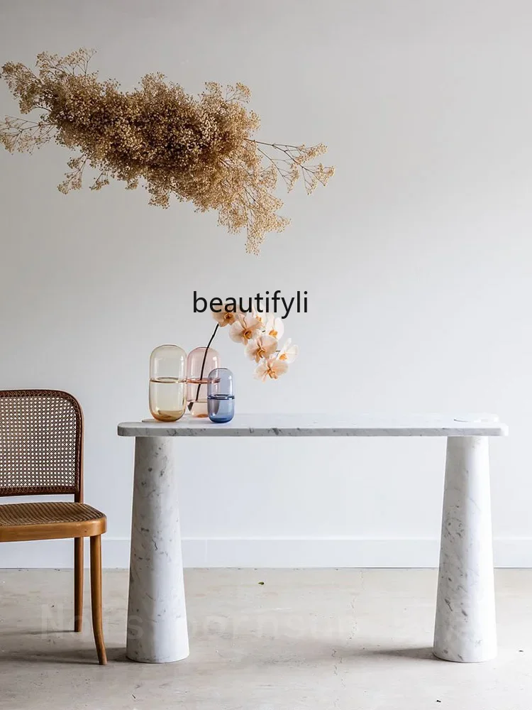 

Nordic simple natural marble entrance table villa living room against the wall display stand