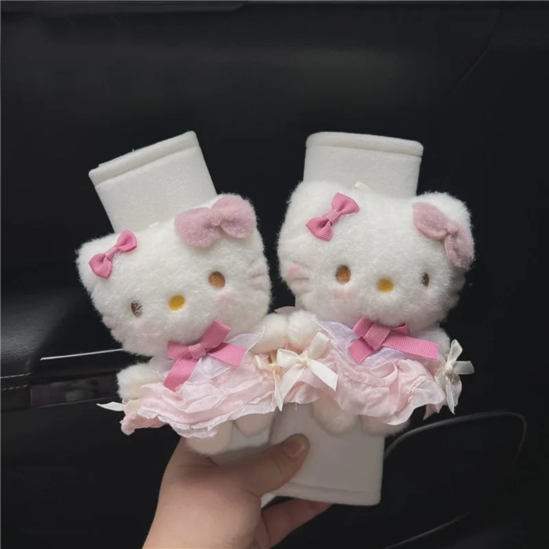 Sanrios Auto Interior Accessories Anime Hellokittys Car Safety Belt Shoulder Cover Cute Seatbelt Adjust  Cushion Shoulder