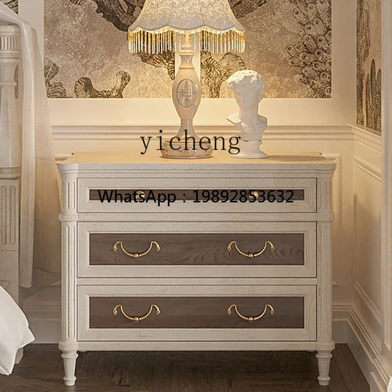 

D1French Style Color-Block Vintage Bedside Table Bedroom White Bedside Cabinet American Country Storage Cabinet