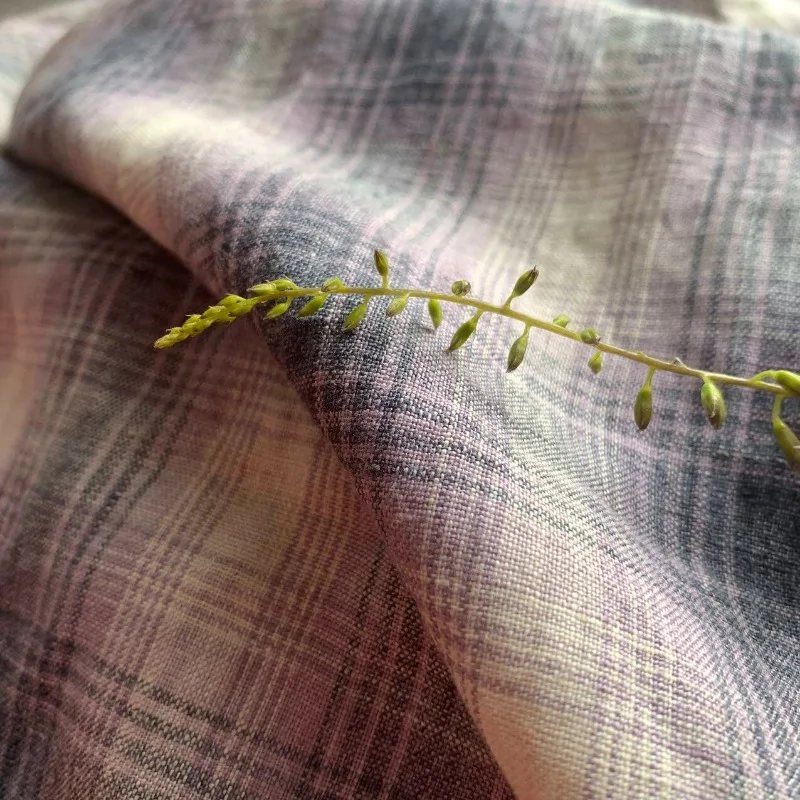Pure Linen Fabric Dreamy Purple Watercolor Plaid Yarn Dyed Summer Autumn for Dress Robe Blazer DIY Sewing Accessories