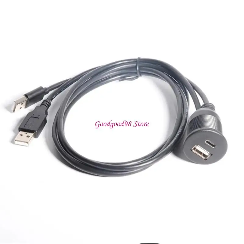 Rugged USB 2.0 Extension Cord Double USB A Male to USB and Type C Port 1M Length for Automotive Marine Panel 