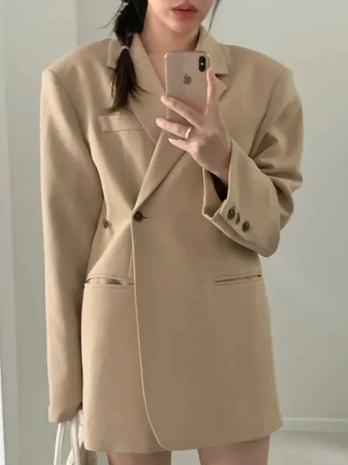 Chique vintage winterrevers Ontwerp met één knop Casual los Veelzijdig pak Jaet Asymmetrische match Alle losse casual vrije tijd