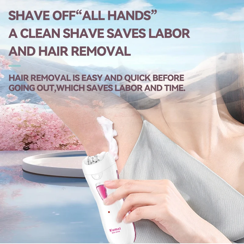 Kemei KM-290R آلة إزالة الشعر الكهربائية للنساء الإبط الساقين بيكيني المنطقة الحساسة مزيل الشعر الجسم الشعر المتقلب سيدة USB قابلة للشحن