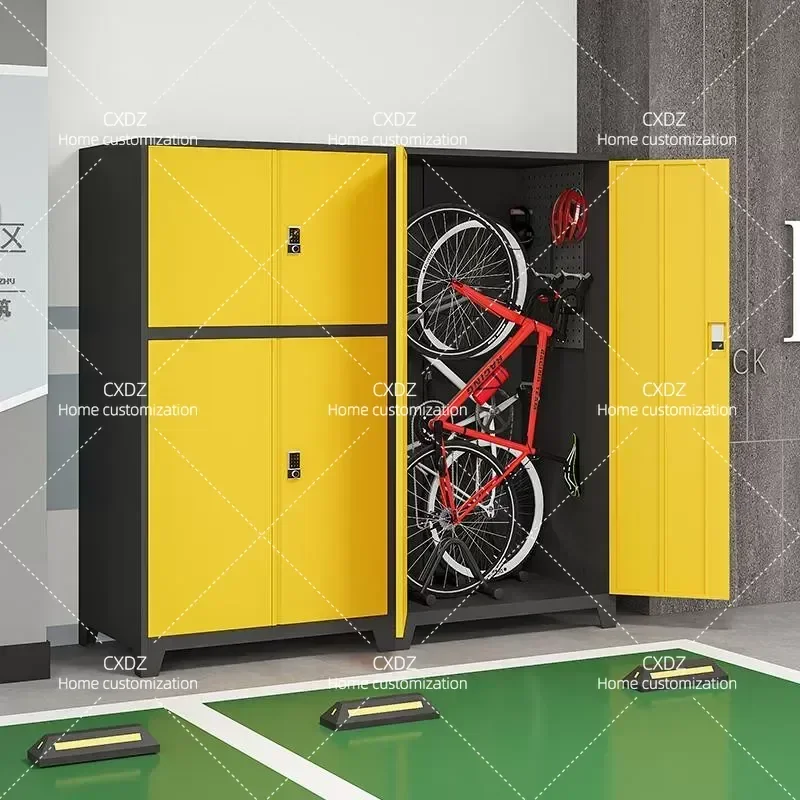 Bicycle Storage Cabinet with Charging Station Parking Locker for Tools Fishing Tackle Camping Gear Outdoor Equipment