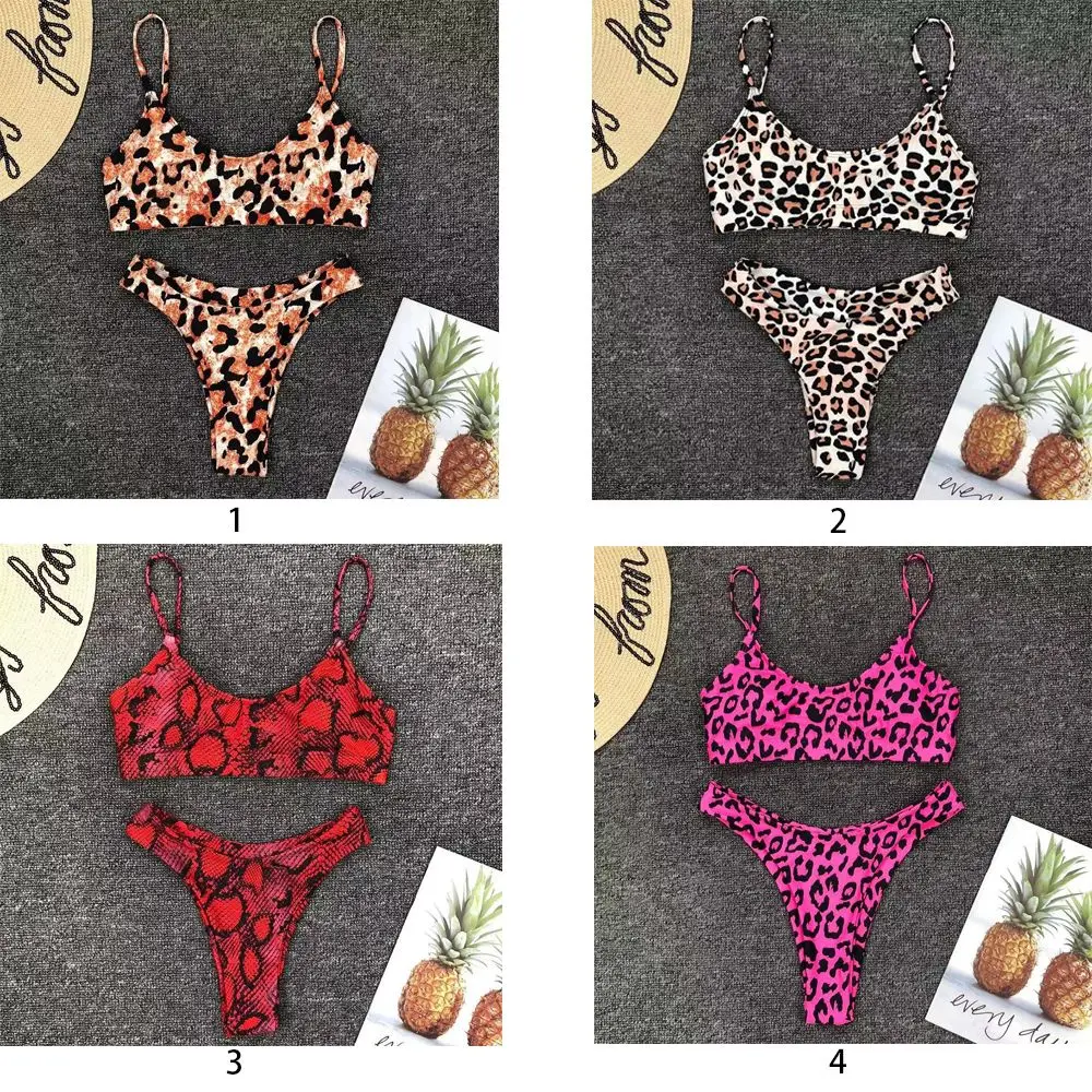 Frau Mädchen niedrige Taille rücken freie zweiteilige Bikini-Set Leoparden muster Badeanzug Split Bade bekleidung