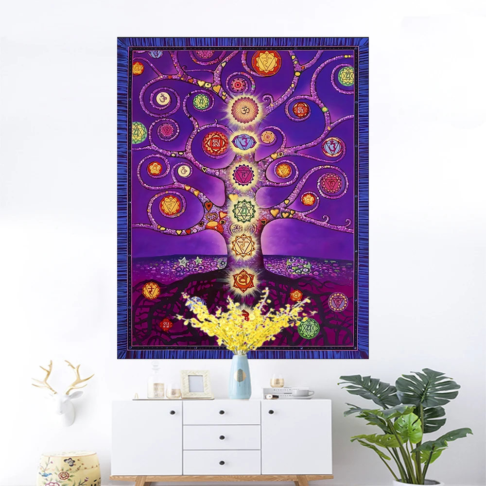 

Seven Chakra Tree of Life Tapestry Fortune Tree Totem Background Tapestry Wall Hanging Bohemian Style PsychedelicTaro Home Decor