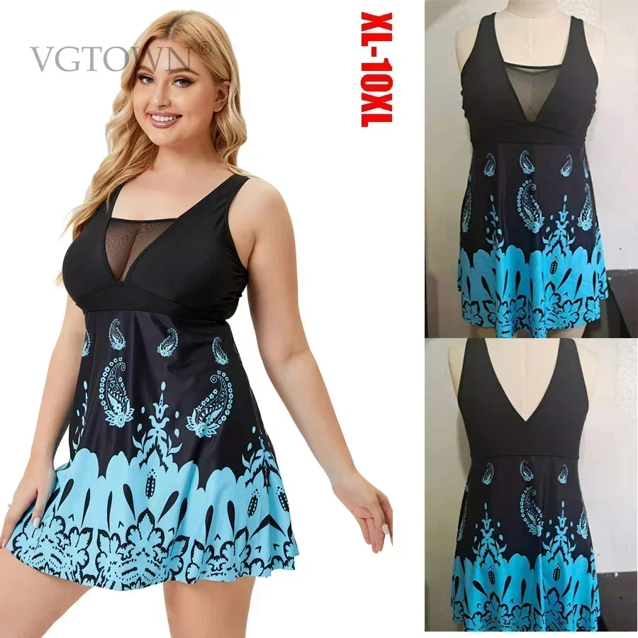 

Новинка 2025 года, супер большие размеры 8XL 10XL, женское платье для плавания с v-образным вырезом, женские купальные костюмы, большой купальник, пляжная одежда, женское бикини