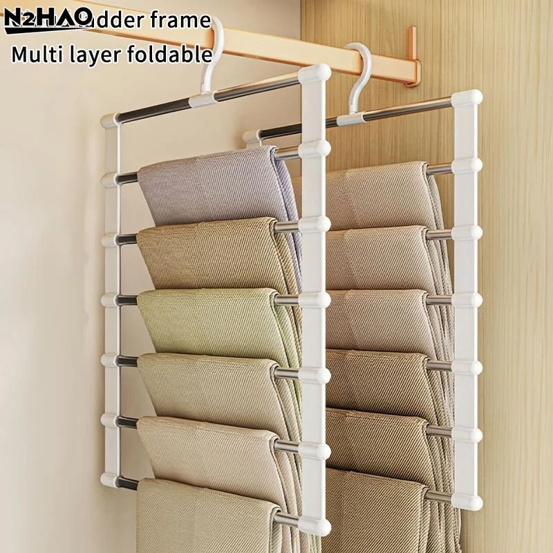 1pcs Foldable Multi-Tier Trouser Rack Wardrobe Storage Organizer Space Saving Hanger For Home Bedroom Closet And Retail Display