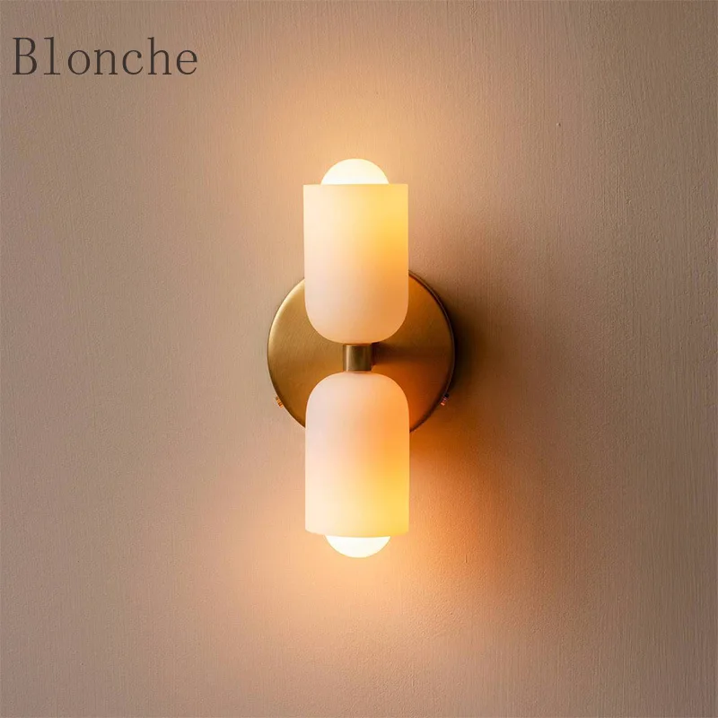 

French Glass Wall Lamp Simple Double Head Sconce Bedroom Bedside Living Room Light Luxury Art Designer Home Decoration Lighting