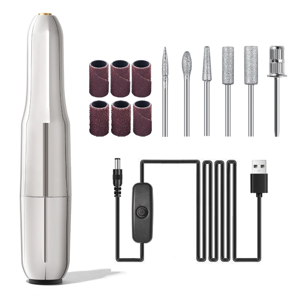 Elektrisches Nagelbohrmaschinen-Set, tragbare USB-Nagelfeile für Maniküre und Pediküre, Nagelpolierer-Schleifwerkzeug für Acrylnägel