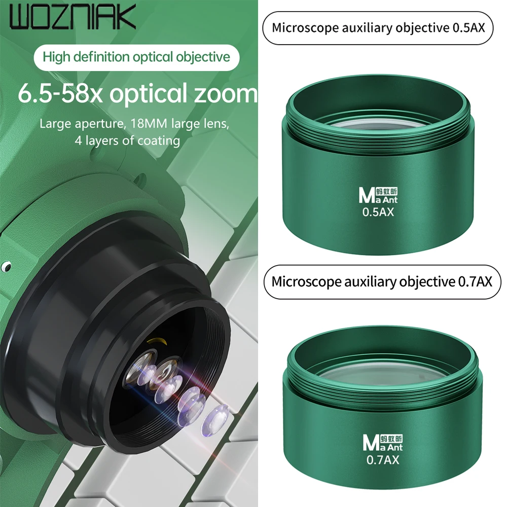 MaAnt 0.5X 0.7X Auxiliary Objects Lens Microscope Camera Lens For Trinocular Stereo Zoom Microscope Barlow Glass Lens