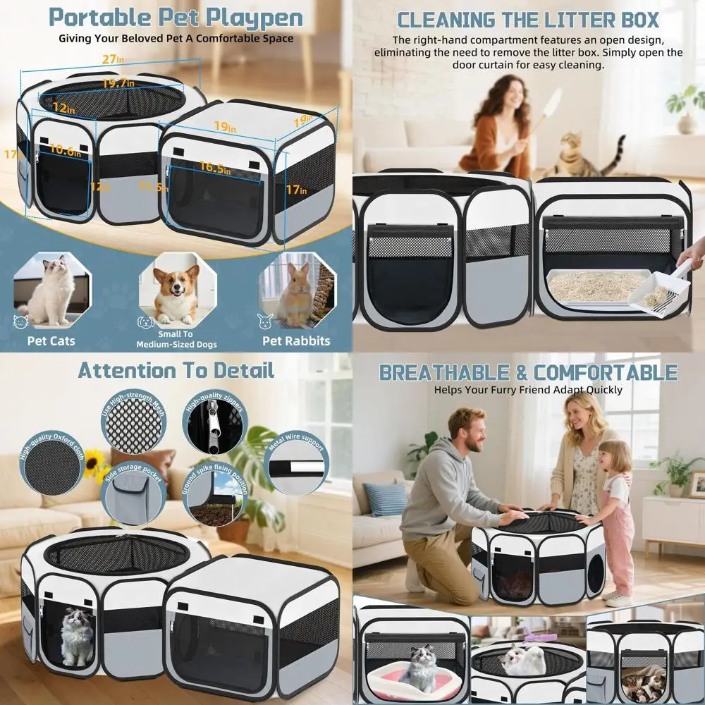 

Collapsible Pet Playpen for Cats & Dogs, Ideal for Indoor/Outdoor, Travel, and Camping