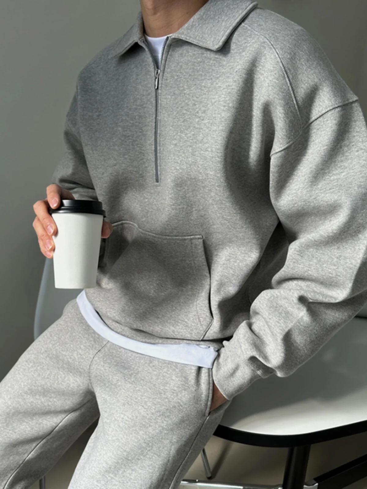 

Long Sve Loose Fit Hoodie And Straight Leg Pants Two Piece Set for Men Spring Autumn New Sle Zipper Collared Top