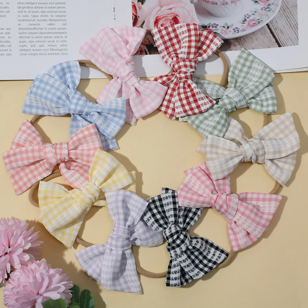 

36pc/lot New 4" Cotton Plaid Hair Bow Headband Girls Tartan Bowknot Nylon Headbands,Kids Hair Clips Elastic Headbands Headwear