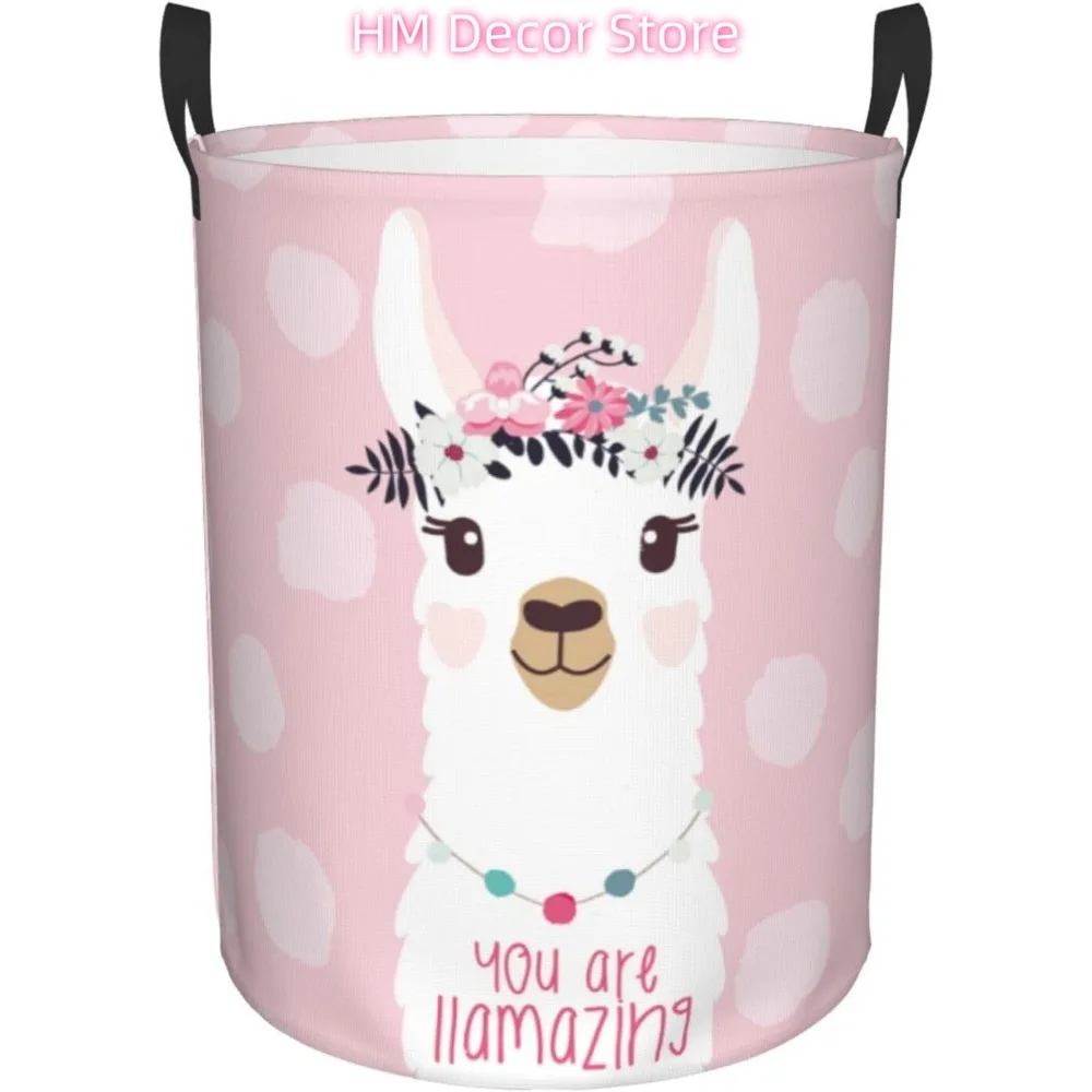 Laundry Basket,Pink You are llamazing Drama Llama Bathroom Organizer Basket Waterproof Foldable Cloth Hamper with Lining for Hom