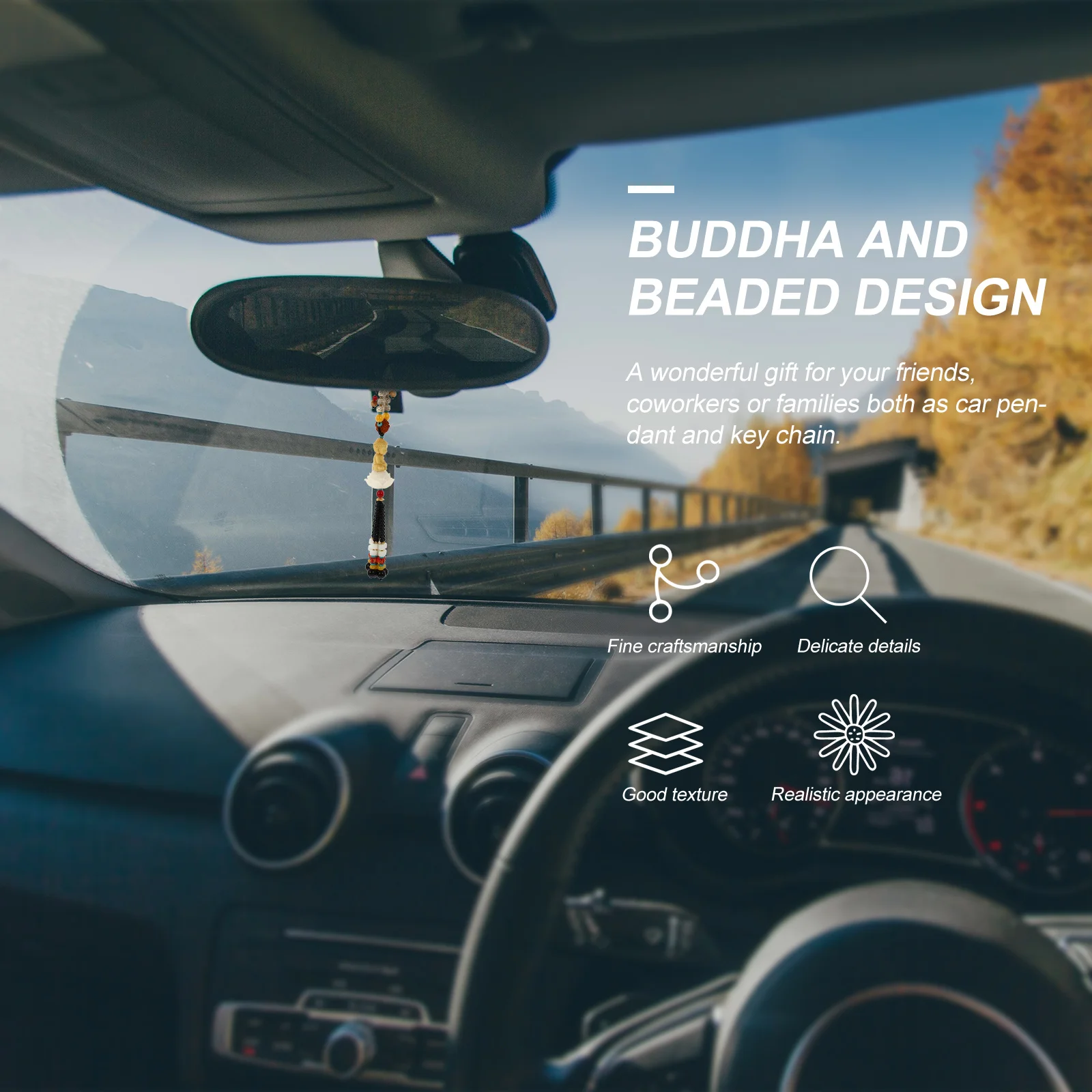 

1Pcs Buddha Wooden Pendant Car Hanging Decor Retro Style Keychain Bag Decoration Buddha Pendants Car Pendant