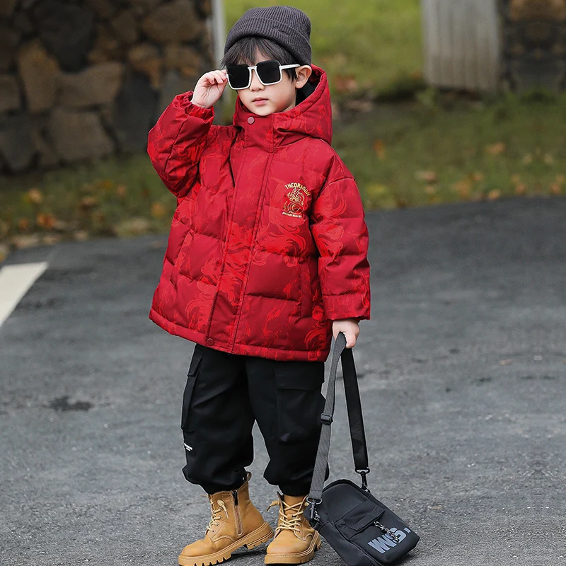 

Thiened Red down Jaet Winter Clothes for Boys Baby Boy Winter Outwear Coat Youth Trendy Home Use Cotton Polyester