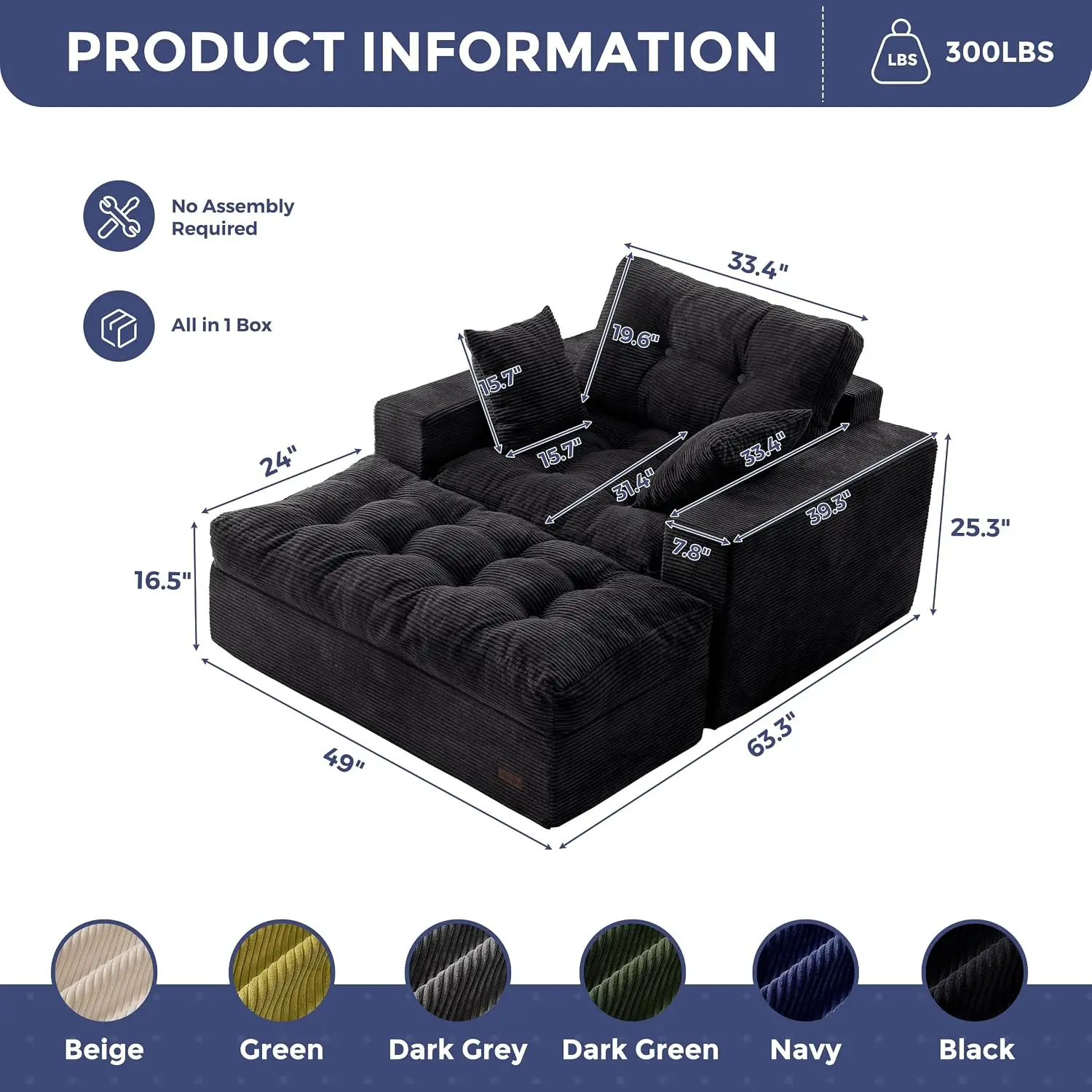 Modular Sectional Chaise Lounge Sofa Ottoman, Upholstered Couch Layered Cushion, Tufted Sleeper Chair Living , Customized