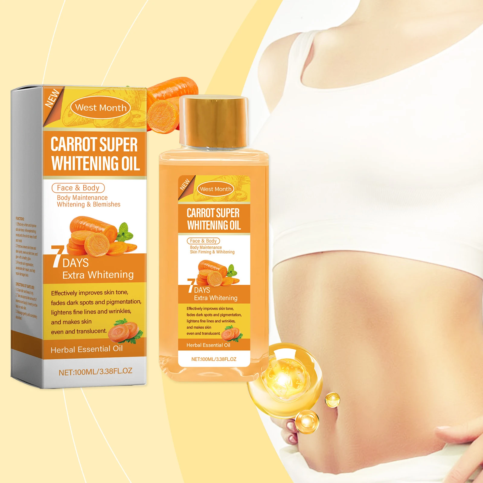 Carrot Brightening Oil – 100ml Face & Body for Even Skin Tone, Dark Spot Reduction & Radiant Glow"