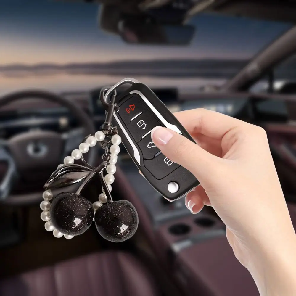 أزياء أسود / أحمر اللون الكرز المفاتيح تألق الراتنج شنقا مفتاح سلسلة قلادة المفاتيح #2