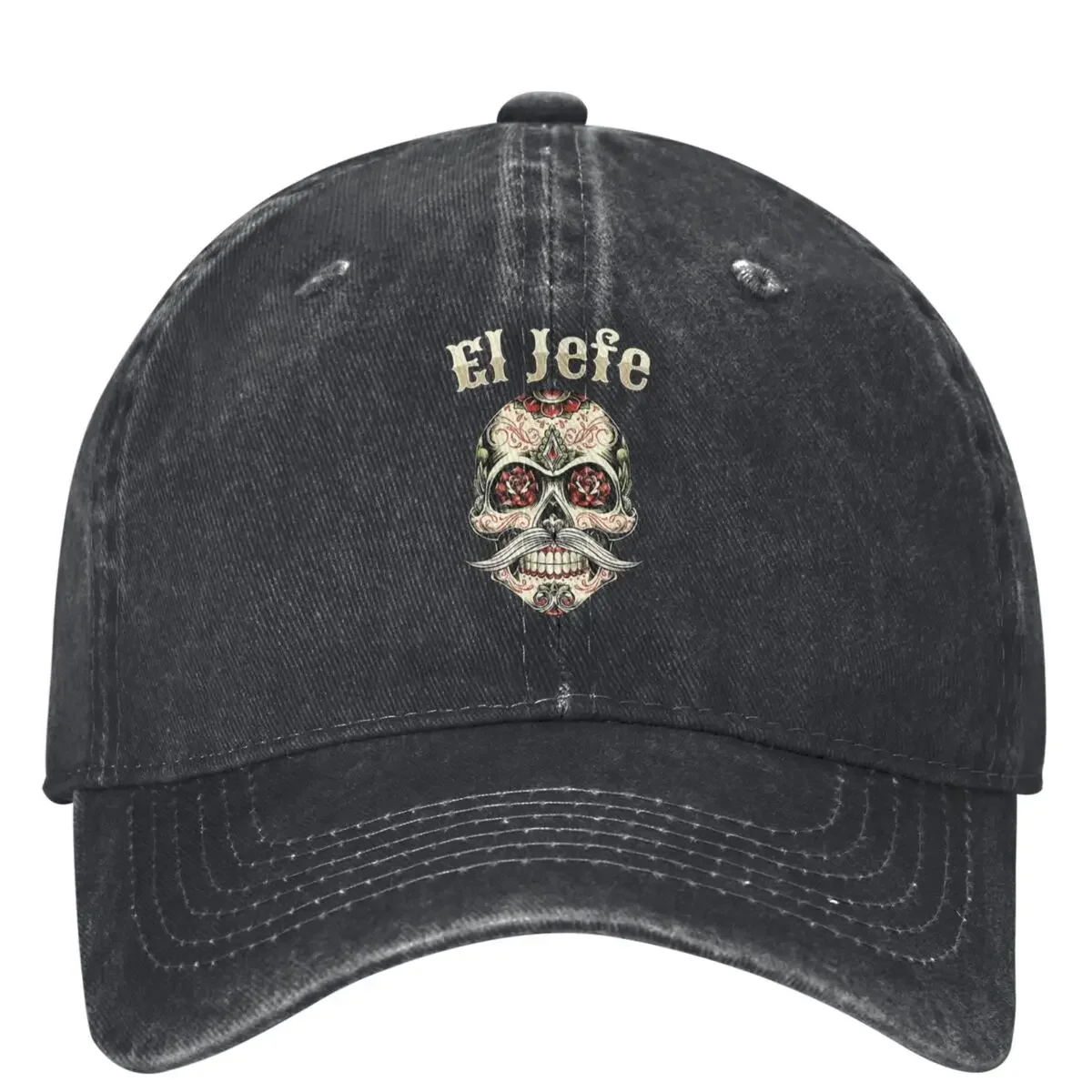 El Jefe Sugar Skull Men Dia De Los Muertos Hat Baseball Caps Vintage Headwear Day of The Dead Mexico Skeleton Hat Adjustable