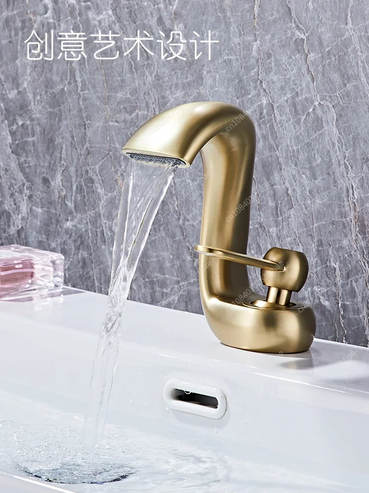 Creative Waterfall Faucet Sink Hot and Cold Toilet Bathroom Cabinet Face Wash Full Copper Basin Faucet Household