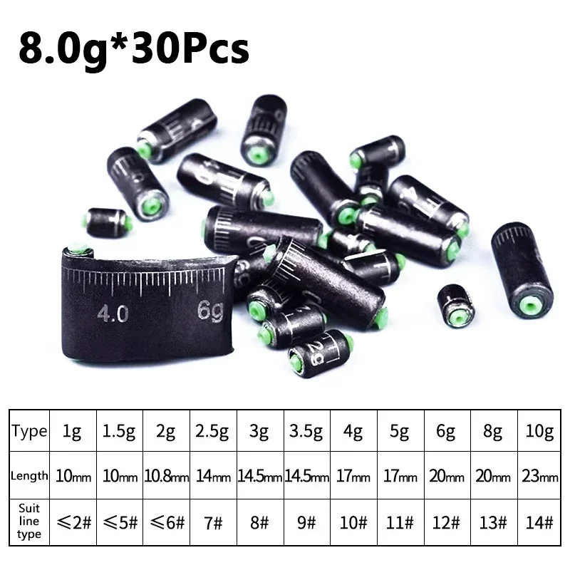 30 Stück Skalierbare Angelbleie für professionelle Weitwürfe, 1g-10g Bleigewichte mit präziser Skala für Outdoor-Meeresangeln