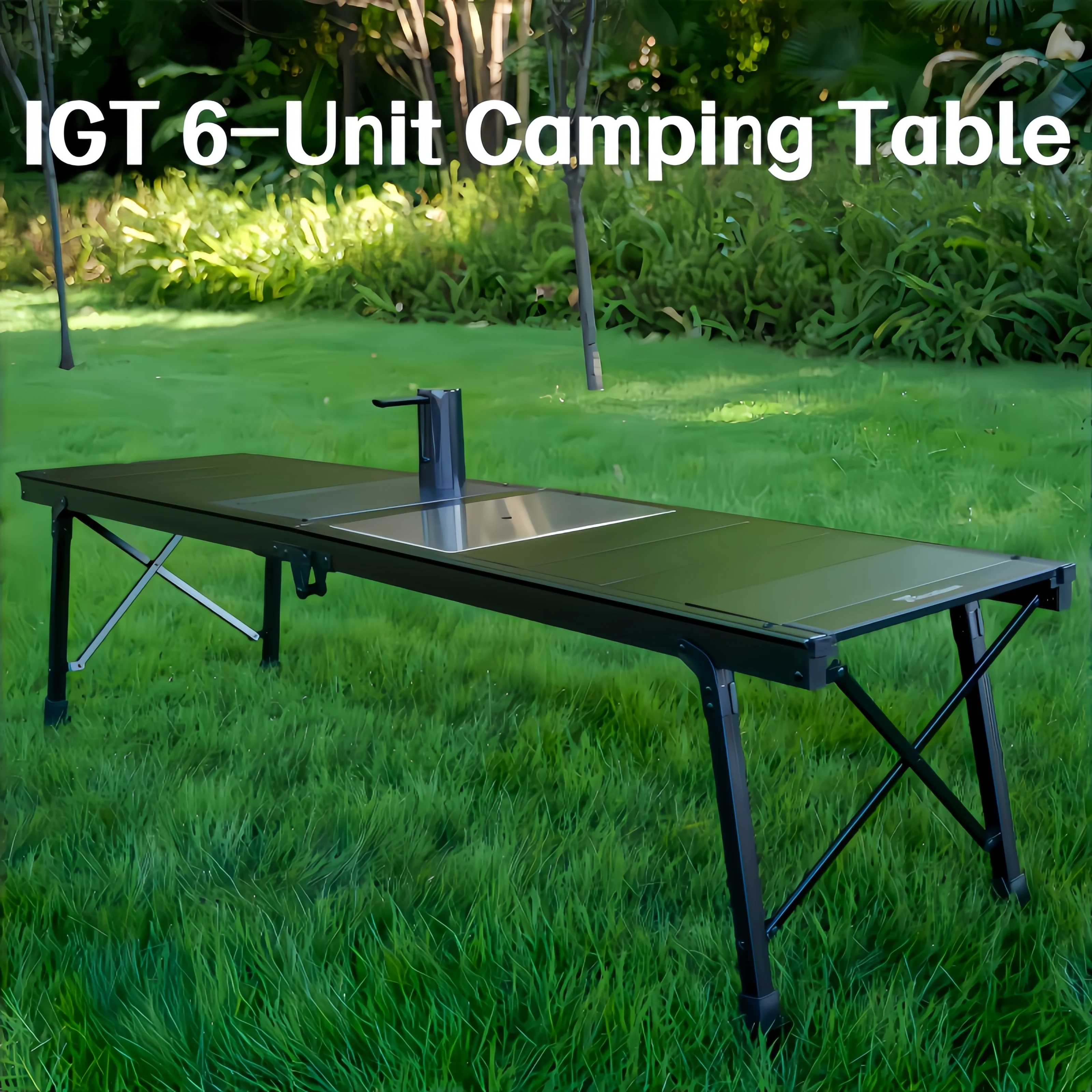 IGT 6-Unit Folding Table, Modular Camping Table for Outdoor Cooking, Expandable Multi-Functional Picnic Table