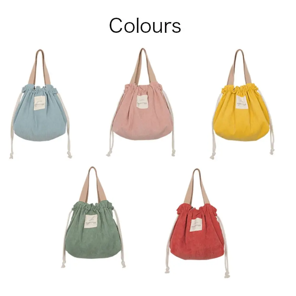 Cute Canvas Thermal Dinner Container Food Storage Bags Corduroy Canvas Small Handbag Lunch Box Lunch Bag Drawstring Picnic Tote