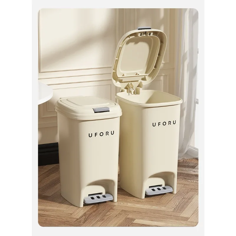 Cream Wind Kitchen Waste Bin Household Bathroom with Lid Large Capacity Foot Pedal Thickened Large Calibre Waste Basket