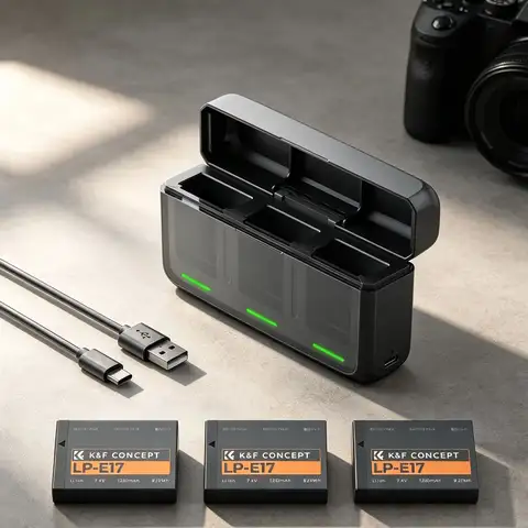 K&F CONCEPT LP-E17 Replacement Battery 3-Pack 20W Fast Charger For Canon EOS R50 R100 RP R10 R8 Powershot V1 T8i T7i T6i T6s