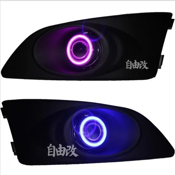 DRL COB angel eye (6 colors) + halo fog lamp + E13 projector lens + black fog lamp cover for chevrolet sonic aveo, 2pcs