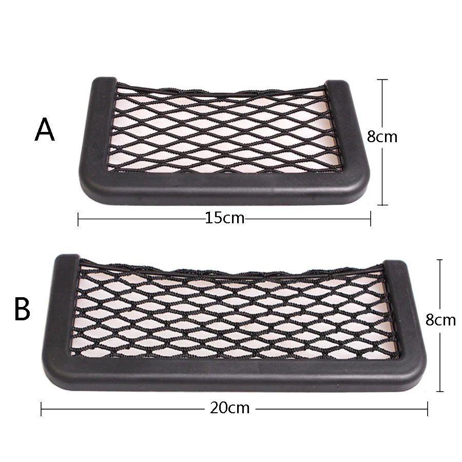 1pcs/2pcs Car Organizer Storage Bag Auto Paste Net Pocket Phone Holder Car Accessories 20*8CM 8*15CM Universal image 6
