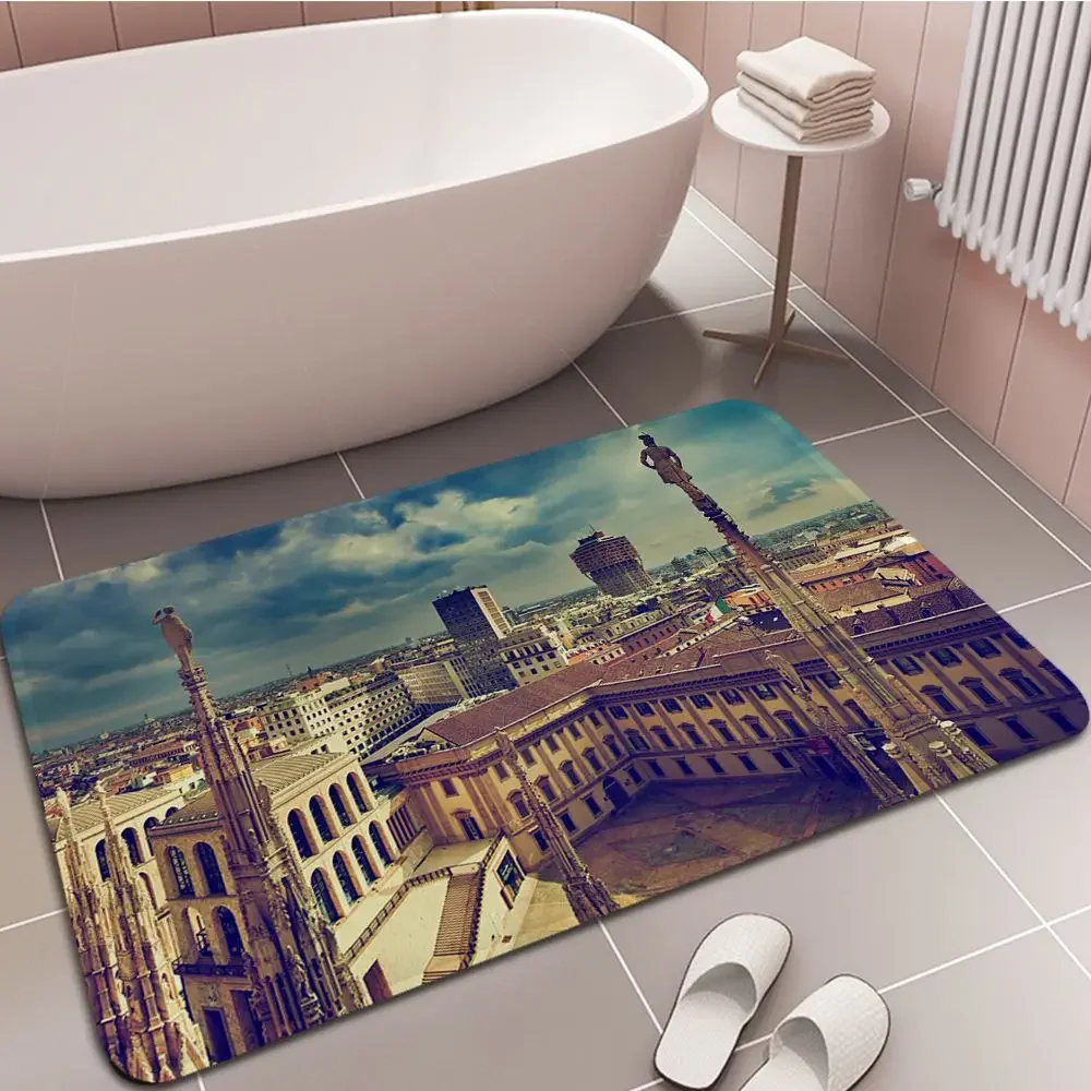 Beautiful Ancient Architecture Print Bath Mat INS Style Soft Bedroom Floor House Laundry Room Mat Anti-skid Household Carpets