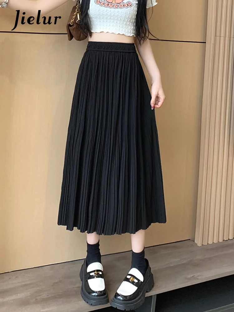 

Jielur Pleated Skirt Womens Pring Summer Korean Version Slim Versatile High-Waist Pleated Mid-Length Casual A-Line Skirt