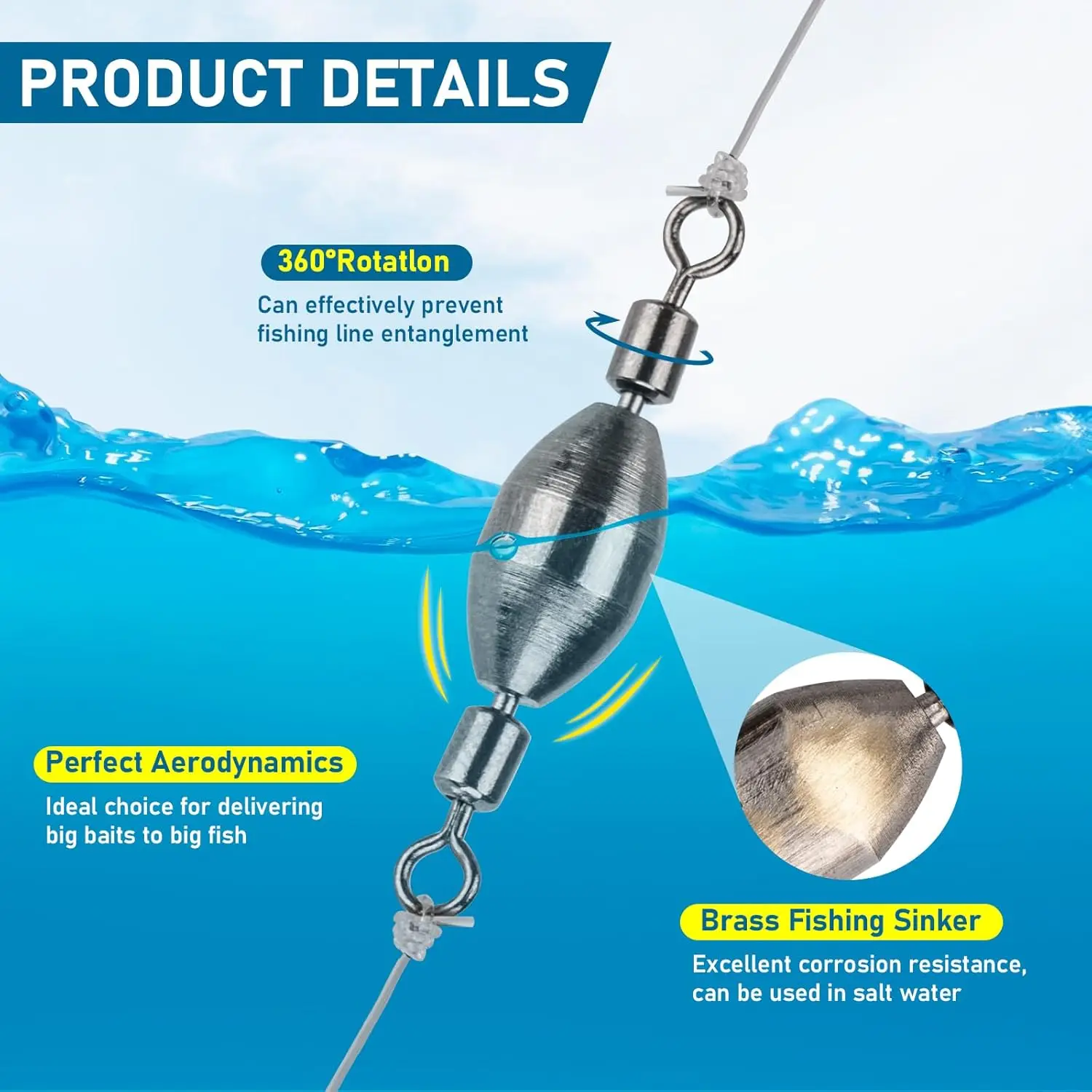 10個入り-クイックセットアップ-真鍮製釣り用シンカー-インナー-スイベル付き-ウェイトシンカー-コネクター-スイベルと鉛シンカーの代替-ボバーフロート用