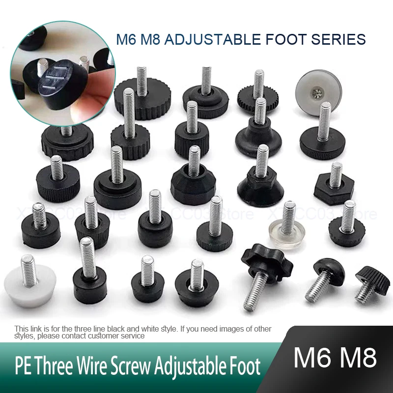 M6M8 PE Black/white Three Wire Screw Adjustable Foot Pad Table Chair Balck Leveling Foot Pad Furniture Leg Anti-Shock Protection
