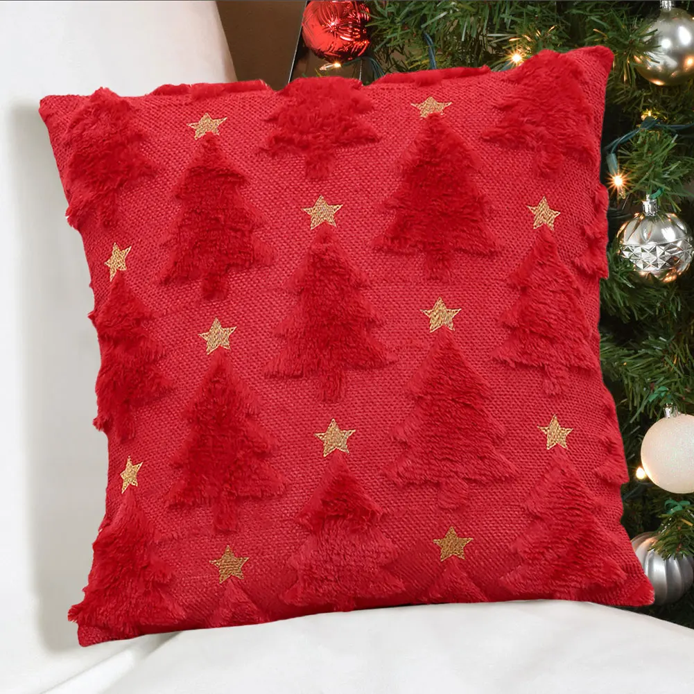 Christmas Tree Pillow Covers 45x45cm Winter Soft Plush Pillowcase Couch Cushion Case for Couch Sofa Holiday Festivals Home Decor